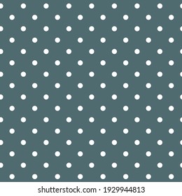 White classic polka dots on a blue background. Seamless vector pattern.Fabric print texture. Surface pattern design. 