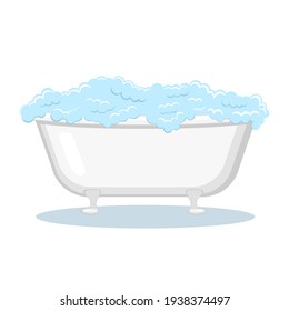 White claw foot bathtub with soap foam. Bathroom design element. Vector Isolated illustration.