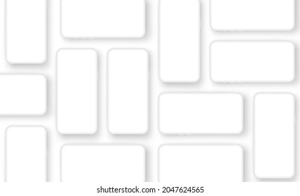 White Clay Smartphones with Blank Screens for App Design Presentation. Vector Illustration