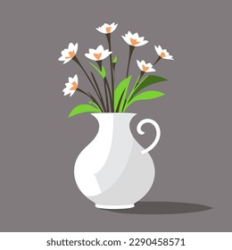 jarrón de arcilla blanca con flores blancas