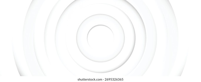 Vector de fondo de corte de papel 3D de círculo concéntrico limpio blanco con efecto de sombra suave y diseño de textura abstracta mínima para presentación o póster moderno