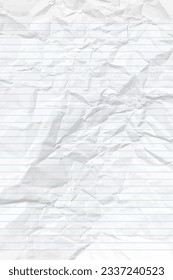 White clean crumpled notebook paper with lines. Vertical crumpled checkered empty paper template for posters and banners. Vector illustration