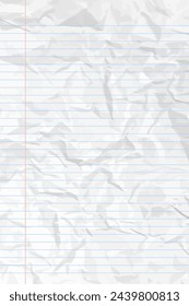 Papel blanco limpio y arrugado para cuaderno con líneas. Plantilla de papel vacía de cuadros arrugados verticales para carteles y pancartas. Ilustración de vector