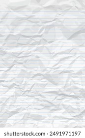 Papel blanco limpio y arrugado para cuaderno con líneas. Vertical arrugada a cuadros Plantilla de papel vacío para carteles y Anuncios. Ilustración vectorial