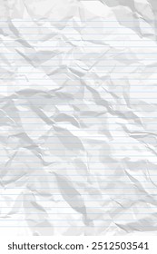 Papel arrugado limpio blanco del cuaderno con las líneas. Vertical arrugada a cuadros Plantilla de papel vacía para carteles y Anuncios. Ilustración vectorial