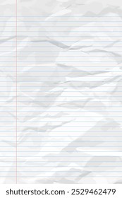 Papel arrugado limpio blanco del cuaderno con las líneas. Vertical arrugada a cuadros Plantilla de papel vacía para carteles y Anuncios. Ilustración vectorial