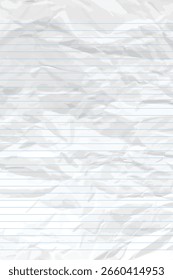 Papel arrugado limpio blanco del cuaderno con las líneas. Vertical arrugada a cuadros Plantilla de papel vacía para carteles y Anuncios. Ilustración vectorial