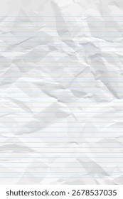 Papel arrugado limpio blanco del cuaderno con las líneas. Vertical arrugada a cuadros Plantilla de papel vacía para carteles y Anuncios. Ilustración vectorial
