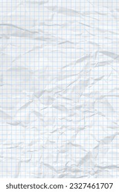 White clean crumpled paper background. Vertical crumpled checkered empty paper template for posters and banners. Vector illustration