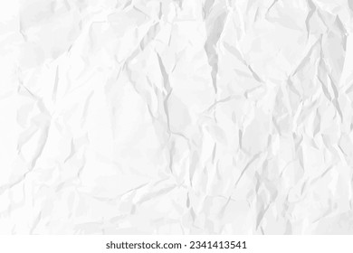 White clean crumpled paper background. Horizontal crumpled empty paper template for posters and banners. Vector illustration