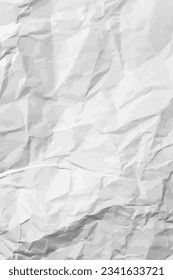 White clean crumpled paper background. Vertical crumpled empty paper template for posters and banners. Vector illustration