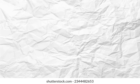 White clean crumpled paper background. Horizontal crumpled empty paper template for posters and banners. Vector illustration