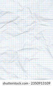 White clean crumpled paper background. Vertical crumpled checkered empty paper template for posters and banners. Vector illustration
