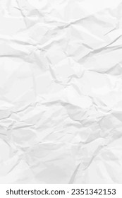 White clean crumpled paper background. Vertical crumpled empty paper template for posters and banners. Vector illustration