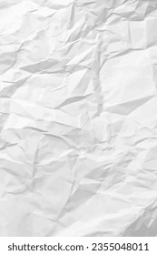 White clean crumpled paper background. Vertical crumpled empty paper template for posters and banners. Vector illustration