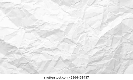 White clean crumpled paper background. Horizontal crumpled empty paper template for posters and banners. Vector illustration