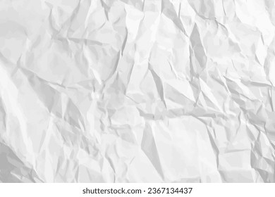 White clean crumpled paper background. Horizontal crumpled empty paper template for posters and banners. Vector illustration