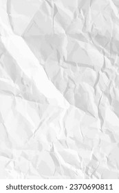 White clean crumpled paper background. Vertical crumpled empty paper template for posters and banners. Vector illustration