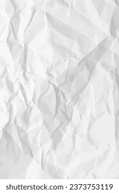 White clean crumpled paper background. Vertical crumpled empty paper template for posters and banners. Vector illustration