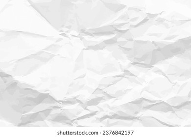 White clean crumpled paper background. Horizontal crumpled empty paper template for posters and banners. Vector illustration