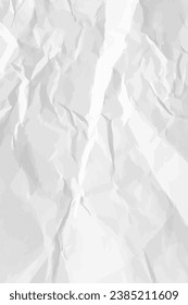 White clean crumpled paper background. Vertical crumpled empty paper template for posters and banners. Vector illustration