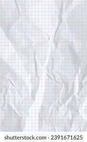White clean crumpled paper background. Vertical crumpled checkered empty paper template for posters and banners. Vector illustration