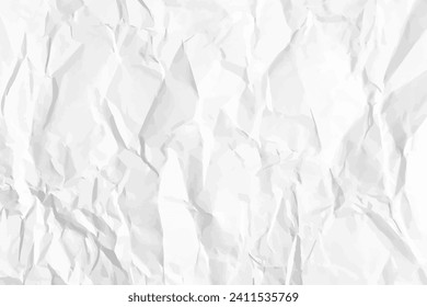 White clean crumpled paper background. Horizontal crumpled empty paper template for posters and banners. Vector illustration