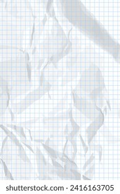 White clean crumpled paper background. Vertical crumpled checkered empty paper template for posters and banners. Vector illustration