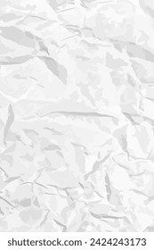 Weißer sauberer zerknitterter Papierhintergrund. Vertikale zerknitterte leere Papiervorlage für Plakate und Banner. Vektorgrafik