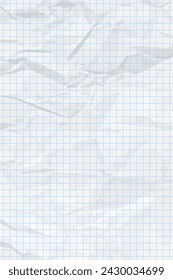 Fondo de papel arrugado limpio blanco. Plantilla de papel vacía de cuadros arrugados verticales para carteles y pancartas. Ilustración de vector