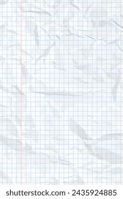 Fondo de papel arrugado limpio blanco. Plantilla de papel vacía de cuadros arrugados verticales para carteles y pancartas. Ilustración de vector