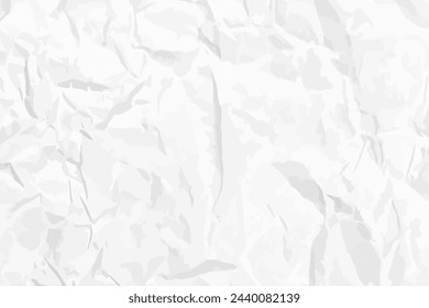 White clean crumpled paper background. Horizontal crumpled empty paper template for posters and banners. Vector illustration