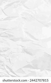 Weißer sauberer zerknitterter Papierhintergrund. Vertikale zerknitterte leere Papiervorlage für Plakate und Banner. Vektorgrafik