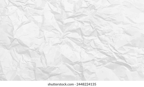 White clean crumpled paper background. Horizontal crumpled empty paper template for posters and banners. Vector illustration