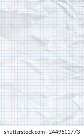 White clean crumpled paper background. Vertical crumpled checkered empty paper template for posters and banners. Vector illustration