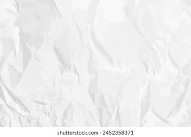 White clean crumpled paper background. Horizontal crumpled empty paper template for posters and banners. Vector illustration