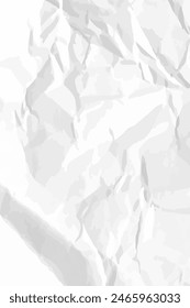 White clean crumpled paper background. Vertical crumpled empty paper template for posters and banners. Vector illustration
