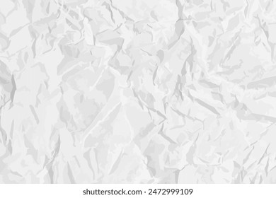 White clean crumpled paper background. Horizontal crumpled empty paper template for posters and banners. Vector illustration