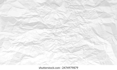 White clean crumpled paper background. Horizontal crumpled empty paper template for posters and banners. Vector illustration