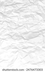 White clean crumpled paper background. Vertical crumpled empty paper template for posters and banners. Vector illustration