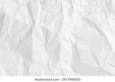 White clean crumpled paper background. Horizontal crumpled empty paper template for posters and banners. Vector illustration