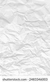 White clean crumpled paper background. Vertical crumpled empty paper template for posters and banners. Vector illustration