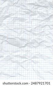 White clean crumpled paper background. Vertical crumpled checkered empty paper template for posters and banners. Vector illustration