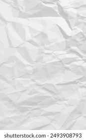 White clean crumpled paper background. Vertical crumpled empty paper template for posters and banners. Vector illustration