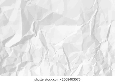 White clean crumpled paper background. Horizontal crumpled empty paper template for posters and banners. Vector illustration