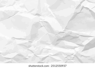 White clean crumpled paper background. Horizontal crumpled empty paper template for posters and banners. Vector illustration