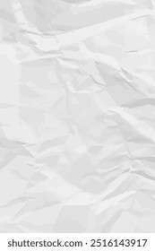 White clean crumpled paper background. Vertical crumpled empty paper template for posters and banners. Vector illustration