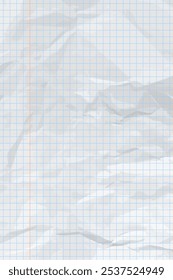 White clean crumpled paper background. Vertical crumpled checkered empty paper template for posters and banners. Vector illustration