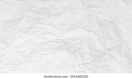 White clean crumpled paper background. Horizontal crumpled empty paper template for posters and banners. Vector illustration