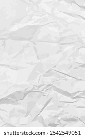 White clean crumpled paper background. Vertical crumpled empty paper template for posters and banners. Vector illustration